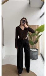 Gül Detay Bağcıklı Pantolon - Siyah - Kod: 3902