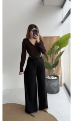 Gül Detay Bağcıklı Pantolon - Siyah - Kod: 3902