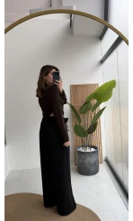 Gül Detay Bağcıklı Pantolon - Siyah - Kod: 3902