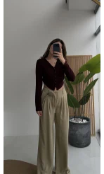 Gül Detay Bağcıklı Pantolon - Çağla Yeşili - Kod: 3902