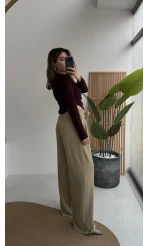 Gül Detay Bağcıklı Pantolon - Çağla Yeşili - Kod: 3902