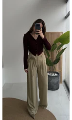 Gül Detay Bağcıklı Pantolon - Çağla Yeşili - Kod: 3902