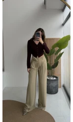 Gül Detay Bağcıklı Pantolon - Çağla Yeşili - Kod: 3902