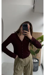 Dilvin Düğmeli Triko Hırka - Bordo - Kod: 31413