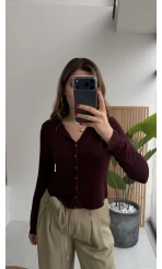 Dilvin Düğmeli Triko Hırka - Bordo - Kod: 31413