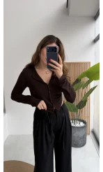 Dilvin Düğmeli Triko Hırka - Koyu Kahve - Kod: 31413