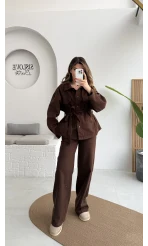 Kuşaklı Gabardin Takım - Acı Kahve - Kod: 8897
