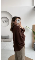 Natalie Yarasa Kol Saten Gömlek - Acı Kahve - Kod: 0575