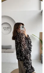 Velma Fular Bağlamalı Desenli Şifon Bluz - Siyah - Kod: 5024