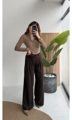 Gül Detay Bağcıklı Pantolon - Acı Kahve - Kod: 3902