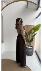 Gül Detay Bağcıklı Pantolon - Acı Kahve - Kod: 3902