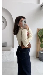 Sasha Dik Yaka Düğmeli Triko Kazak - Ekru