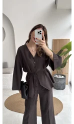 ÖN SİPARİŞ Palermo Bağcıklı Düğmeli Takım - Acı Kahve - Kod: 8916