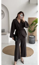 ÖN SİPARİŞ Palermo Bağcıklı Düğmeli Takım - Acı Kahve - Kod: 8916