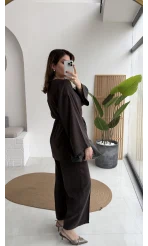 ÖN SİPARİŞ Palermo Bağcıklı Düğmeli Takım - Acı Kahve - Kod: 8916