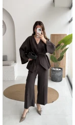 ÖN SİPARİŞ Palermo Bağcıklı Düğmeli Takım - Acı Kahve - Kod: 8916