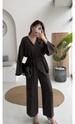 ÖN SİPARİŞ Palermo Bağcıklı Düğmeli Takım - Acı Kahve - Kod: 8916