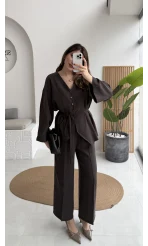 ÖN SİPARİŞ Palermo Bağcıklı Düğmeli Takım - Acı Kahve - Kod: 8916