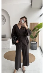 ÖN SİPARİŞ Palermo Bağcıklı Düğmeli Takım - Acı Kahve - Kod: 8916