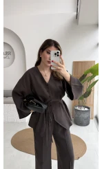 ÖN SİPARİŞ Palermo Bağcıklı Düğmeli Takım - Acı Kahve - Kod: 8916