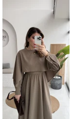 Celine Pelerin Detay Kuşaklı Elbise - Haki - Kod: 2344