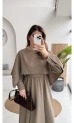 Celine Pelerin Detay Kuşaklı Elbise - Haki - Kod: 2344