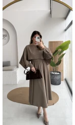 Celine Pelerin Detay Kuşaklı Elbise - Haki - Kod: 2344