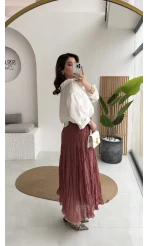 Astarlı Kırışık Beli Lastikli Etek - Gül Kurusu - Kod: 3207