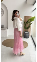 Astarlı Kırışık Beli Lastikli Etek - Pembe - Kod: 3207