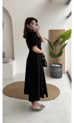 Sia Kısa Kol Kemerli Elbise - Siyah - Kod: 2341