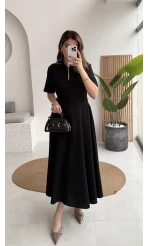 Sia Kısa Kol Kemerli Elbise - Siyah - Kod: 2341