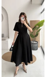 Sia Kısa Kol Kemerli Elbise - Siyah - Kod: 2341