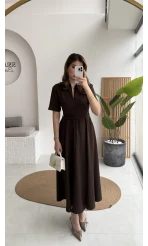 Sia Kısa Kol Kemerli Elbise - Kahverengi - Kod: 2341