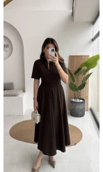 Sia Kısa Kol Kemerli Elbise - Kahverengi - Kod: 2341