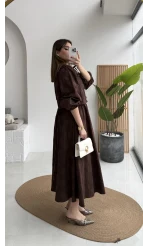 Brera Balon Kol Dokulu Etek Bluz Takım - Kahverengi - Kod: 6045