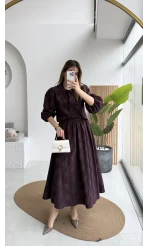 Brera Balon Kol Dokulu Etek Bluz Takım - Mürdüm - Kod: 6045