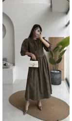 Brera Balon Kol Dokulu Etek Bluz Takım - Haki - Kod: 6045