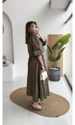 Brera Balon Kol Dokulu Etek Bluz Takım - Haki - Kod: 6045