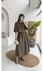 Brera Balon Kol Dokulu Etek Bluz Takım - Haki - Kod: 6045