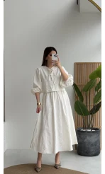 Brera Balon Kol Dokulu Etek Bluz Takım - Ekru - Kod: 6045