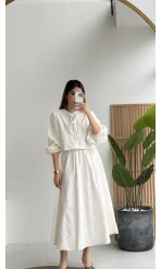 Brera Balon Kol Dokulu Etek Bluz Takım - Ekru - Kod: 6045