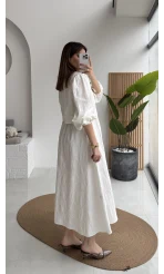 Brera Balon Kol Dokulu Etek Bluz Takım - Ekru - Kod: 6045