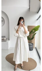 Brera Balon Kol Dokulu Etek Bluz Takım - Ekru - Kod: 6045