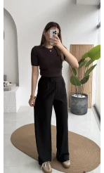 Kadife Cırt Detay Pantolon - Siyah - Kod: 3997