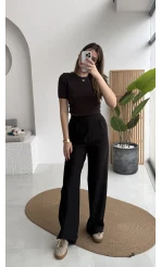 Kadife Cırt Detay Pantolon - Siyah - Kod: 3997
