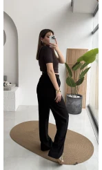 Kadife Cırt Detay Pantolon - Siyah - Kod: 3997