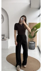 Kadife Cırt Detay Pantolon - Siyah - Kod: 3997