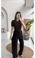 Kadife Cırt Detay Pantolon - Siyah - Kod: 3997