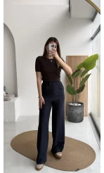 Kadife Cırt Detay Pantolon - Lacivert - Kod: 3997