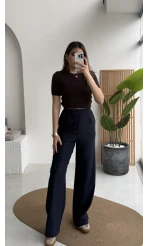 Kadife Cırt Detay Pantolon - Lacivert - Kod: 3997